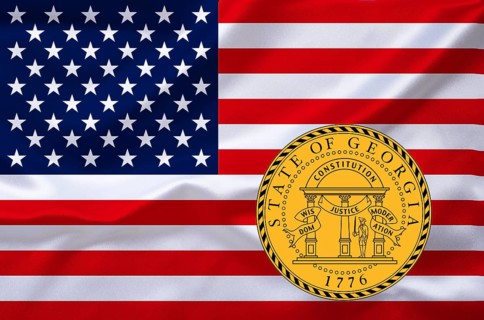 The flag of the USA with the coat of arms of Georgia, Studio
