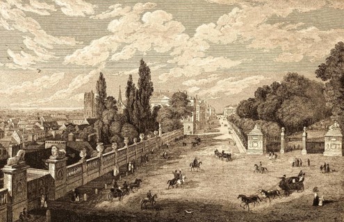 Belvue in Brussels, Belgium, park, square, pedestrian, promenade, horse-drawn carriage, rider,