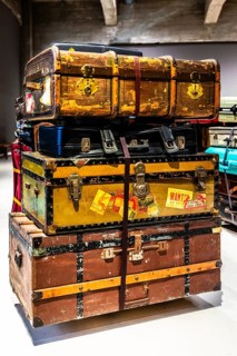 Luggage maze, historic suitcases, FENIX, museum about migration, in a historic warehouse in