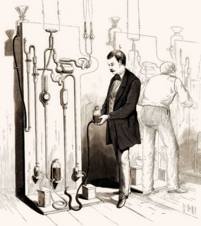 Production of Thomas Edison's lightbulbs, 1880, digitally edited