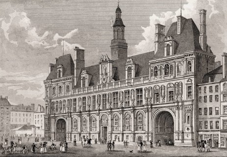 Hôtel de Ville, Paris, antique steel engraved print, 1831
