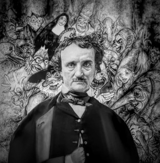 Portrait of Edgar Allan Poe, The Masque of the Red Death, illustration from Poe's Tales of Mystery