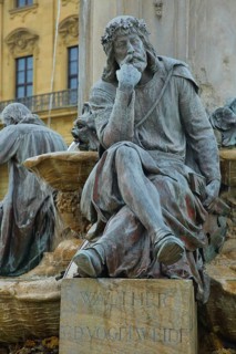 Sculpture of medieval lyricist and poet Walther von der Vogelweide, Frankoniabrunnen built 1894,