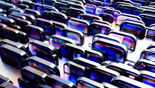 Dynamic abstract pattern featuring metallic and glass like rounded shapes. The shimmering