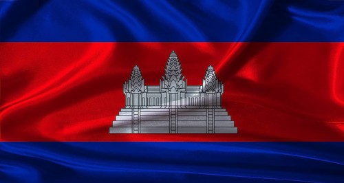 National flag of Cambodia with cloth texture. Cambodia flag with realistic texture background