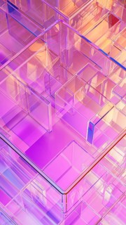 Translucent cubes in varying sizes form a sophisticated abstract background, combining colors and