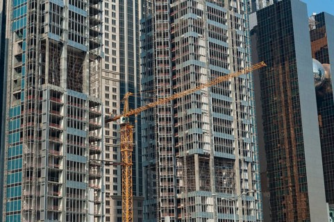Doha, Qatar. September 22nd 2019 Modern high rise office and commercial property under construction
