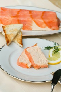 Southern German cuisine, salmon trout terrine arranged on a plate, salmon terrine with trout