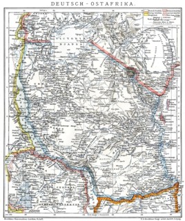 Map of the former German colony of East Africa, 1894, Karte der ehemaligen deutschen Kolonie