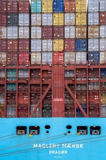 Magleby Maersk container freighter at EUROGATE Container Terminal, Waltershofer Hafen, one of the