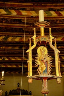Carved figure of the Virgin Mary with baby Jesus, interior detail in the Church of the Holy Spirit