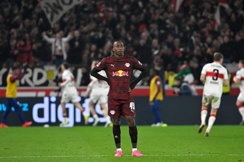 Yan Diomande RasenBallsport Leipzig RBL (49) disappointed behind goal celebration VfB Stuttgart