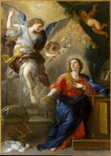 The Annunciation (1672), painting by Luca Giordano (Italian, 1634-1705), historically, digitally