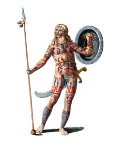 Historical clothing, fashion over time, clothing of a Picts around 1757, Scotland, digitally