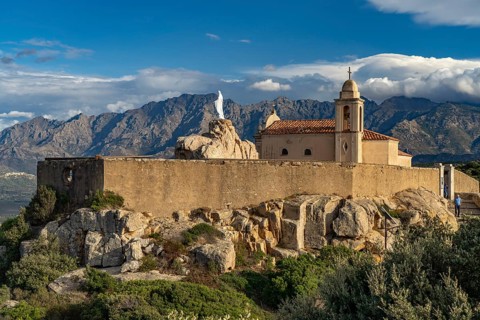 The Notre Dame de la Serra pilgrimage chapel in Calvi, Balagne, Corsica, France