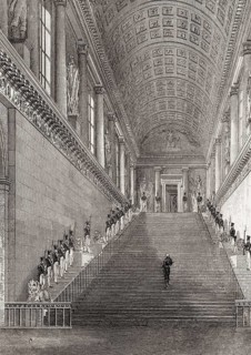 Staircase of the Chamber of Peers, Chambre des Pairs, Paris, antique steel engraved print, 1831
