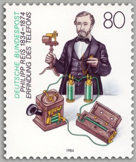 Postage stamp, Telephone transmitter mechanism by Johann Philipp Reis, 1834 – 1874, German