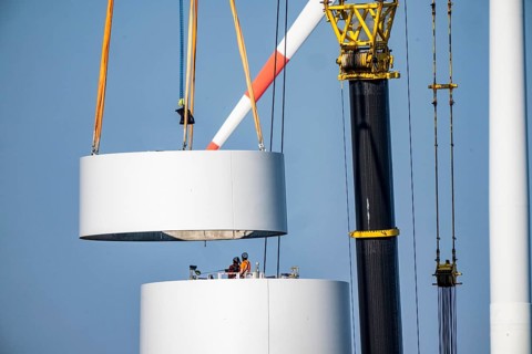 Construction site of the new Bedburg 3 wind farm, on recultivated open-cast mining site, 9 wind