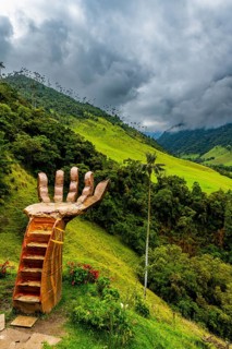 Giant hand installation, Cocora valley, Unesco site coffee cultural landscape, Salento, Colombia