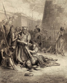 Battle of Thebaz, Death of Abimelech, Old Testament, by Gustave Doré, 1863