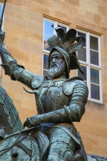 Equestrian statue of Count Eberhard im Bart, Eberhard I, Duke, bronze statue, detail, public art,