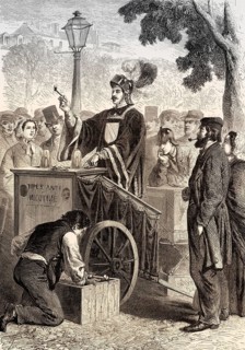 Anti-nicotine pipe merchant, demonstration by Claude Cotte, Paris, France, 1862