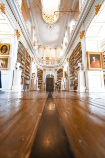 Magnificent library with fine wooden floor, decorated with paintings and sculptures, Weimar,