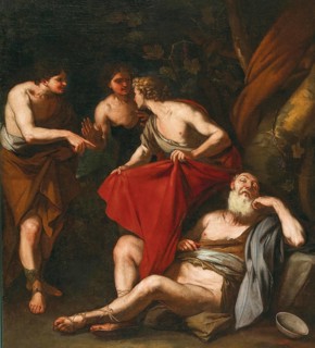 Die Trunkenheit Noahs, painting by Luca Giordano (Italian, 1634-1705), historically, digitally