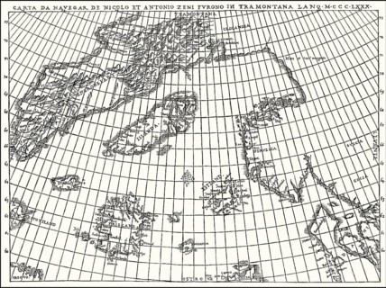 Facsimlile of the Zeno map by the Zeno brothers, Nicolò and Antonio Zeno, 14th century