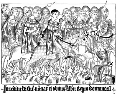 A courier carries the news of the death of Albrecht V to the Archbishop of Trier, 1308