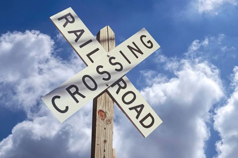 Traffic sign at a road junction, cloudy sky, New Jesey, USA