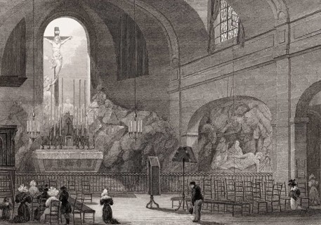 Chapelle du Calvaire, Eglise de St Roche, Church of Saint-Roch, Paris, antique steel engraved