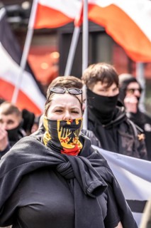The neo-Nazi group Jung und Stark, JS, demonstrates in the city centre of Essen, demanding the