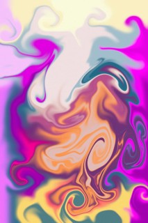 A vivid abstract illustration with swirling patterns in pink, purple, and orange tones. The dynamic