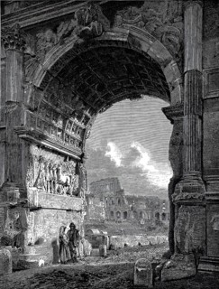 View of the Colosseum through the Arch of Titus, 1896, Rome, Italy, illustration, reproduction from