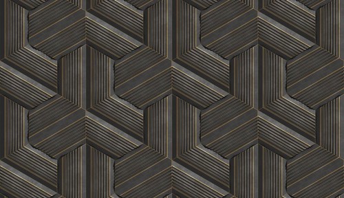 This 3D illustration showcases a hexagonal pattern with striped details, creating an intricate