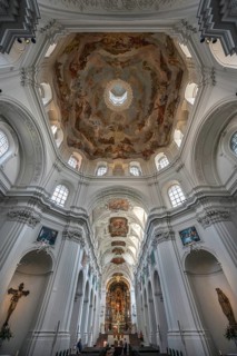 Vaulted ceiling and centre aisle with frescoes, Neumünster, collegiate church, Würzburg, Lower