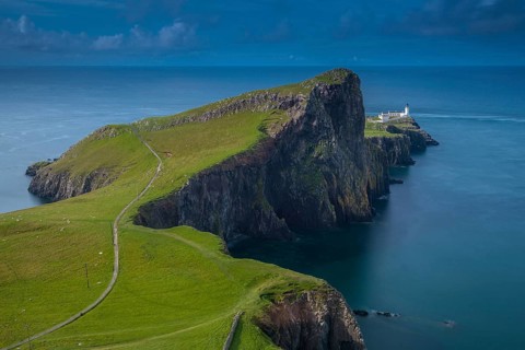 UK. Scotland. Isle of Skye. Neist Point lighthouse in the spectacular cliffs