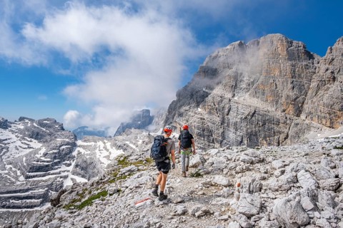 Mountaineers in the mountains, Via Ferrate Benini Via Ferrate, Cima Brenta, Brenta Mountains,