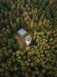 Tower seen from above, embedded in a forest, Unterhaugstett, Black Forest, district of Calw,
