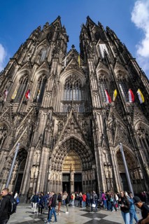 Cologne Cathedral, view of the west façade, on the north tower one of the rare occasions almost