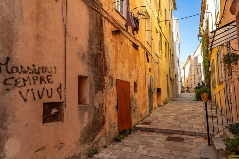 Alley in the old town of Bastia, Corsica, France