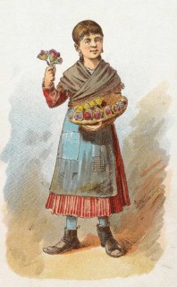 Viennese types by Ladislav Eugen Petrovits (1839, 1907), painter from Austria. Flower girl, girl