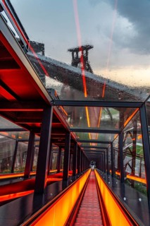 Zeche Zollverein, rainy day, ride on the escalator of the Ruhr Museum, in the coal washing plant,