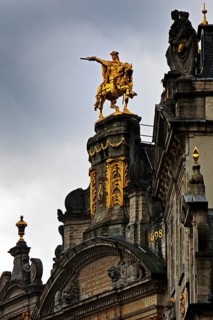 The golden horseman Charles de Lorraine on the guildhall L'Arbre d'Or, Guild of Brewers,