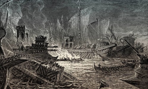 The Battle of Actium on 2 September 31 BC, Ionian Sea, Greece