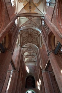 Interior with vault of St Georgen, Gothic brick building of the 14th century, under reconstruction,