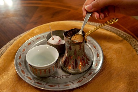 Traditional Bosnian coffee being served in a Sarajevo Café, Bosnia and Herzegovina