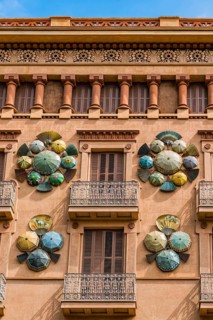 The Umbrella house, house, facade, on Rambla Street in Barcelona, Spain