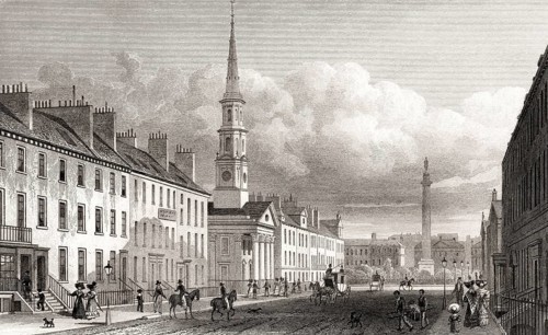 George Street, St Andrew's Church and Lord Melville's Monument, Edinburgh, Scotland, 19th century,